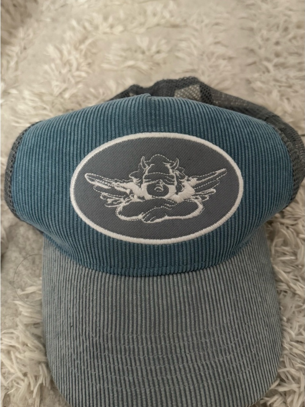 Boys Lie Blue Corduroy Trucker Hat with Angel Patch